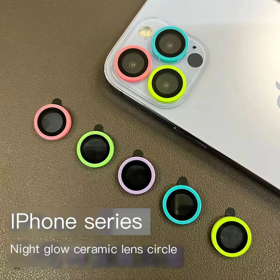 For iPhone 15 14 13 12 Pro Max 12 11 mini Luminous Camera Protector Ceramic Lens Ring Tempered Glass Back lens Cap Cover