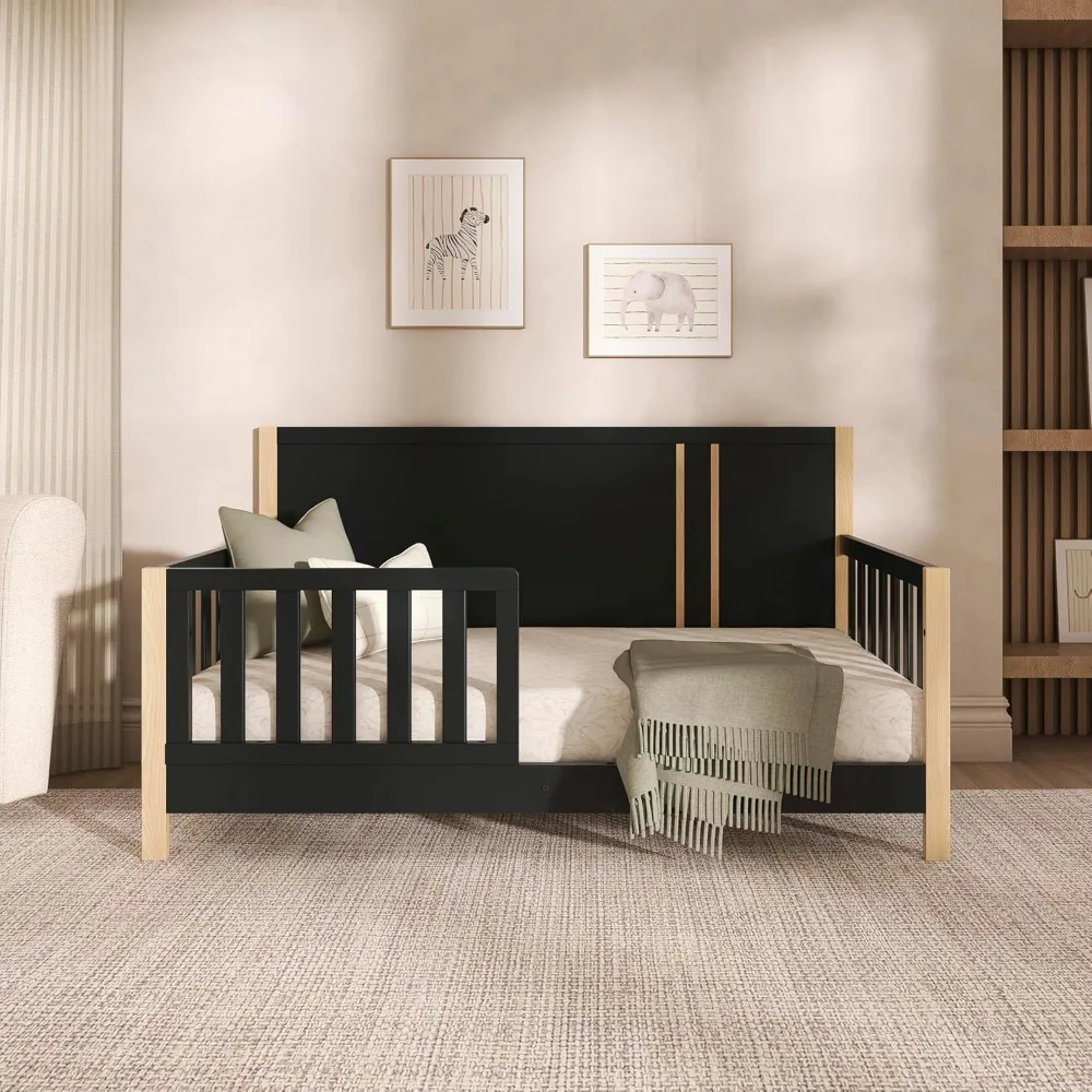 Toddler Bed in Matte Black Vintage, JPMA & Greenguard Gold Certified, Crafted with Sustainable New Zeala