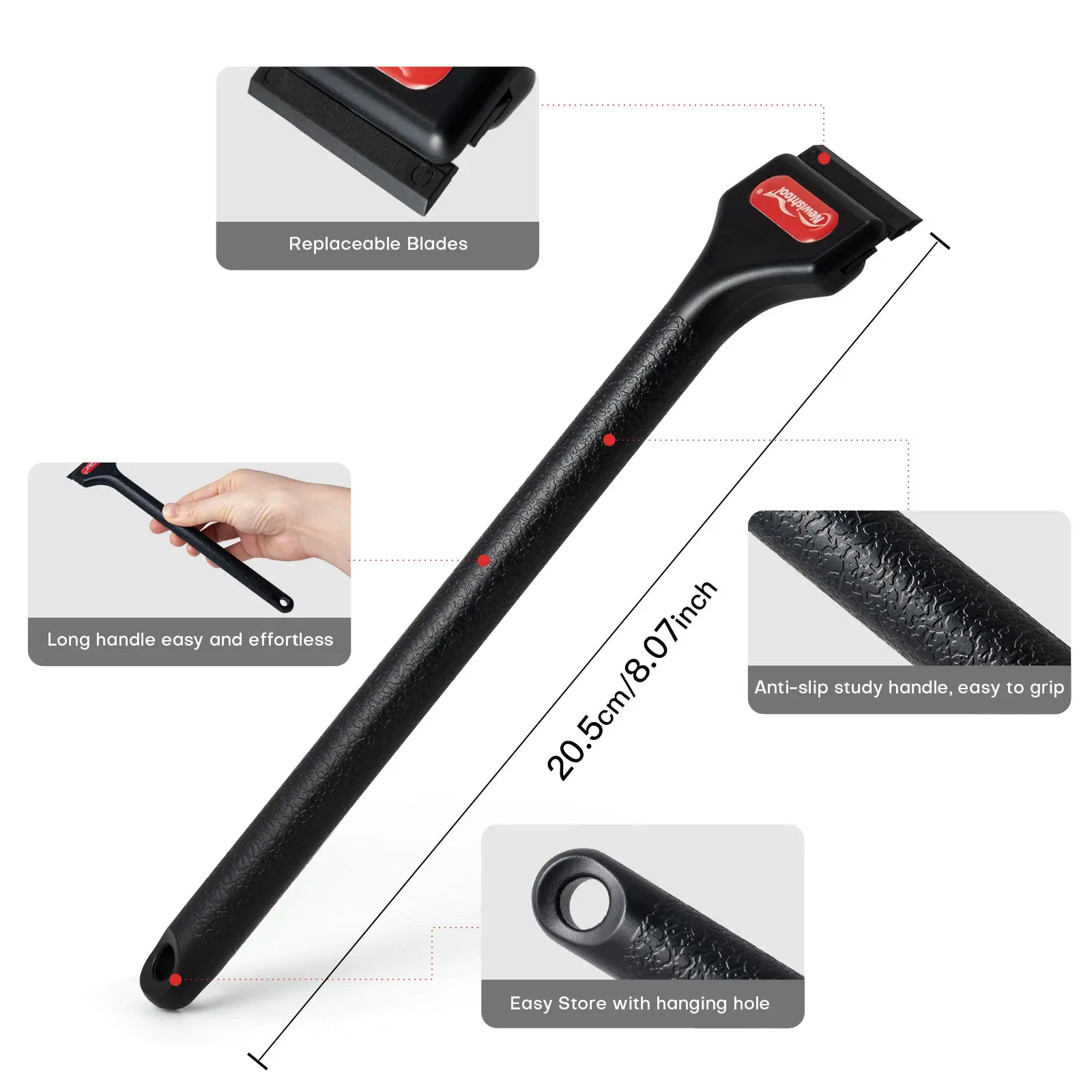 EHDIS Long Handle Glass Scraper With Double-Edge Plastic Blades Car Window Cleaning Small Squeegee Old Film Sticker Removal Tool