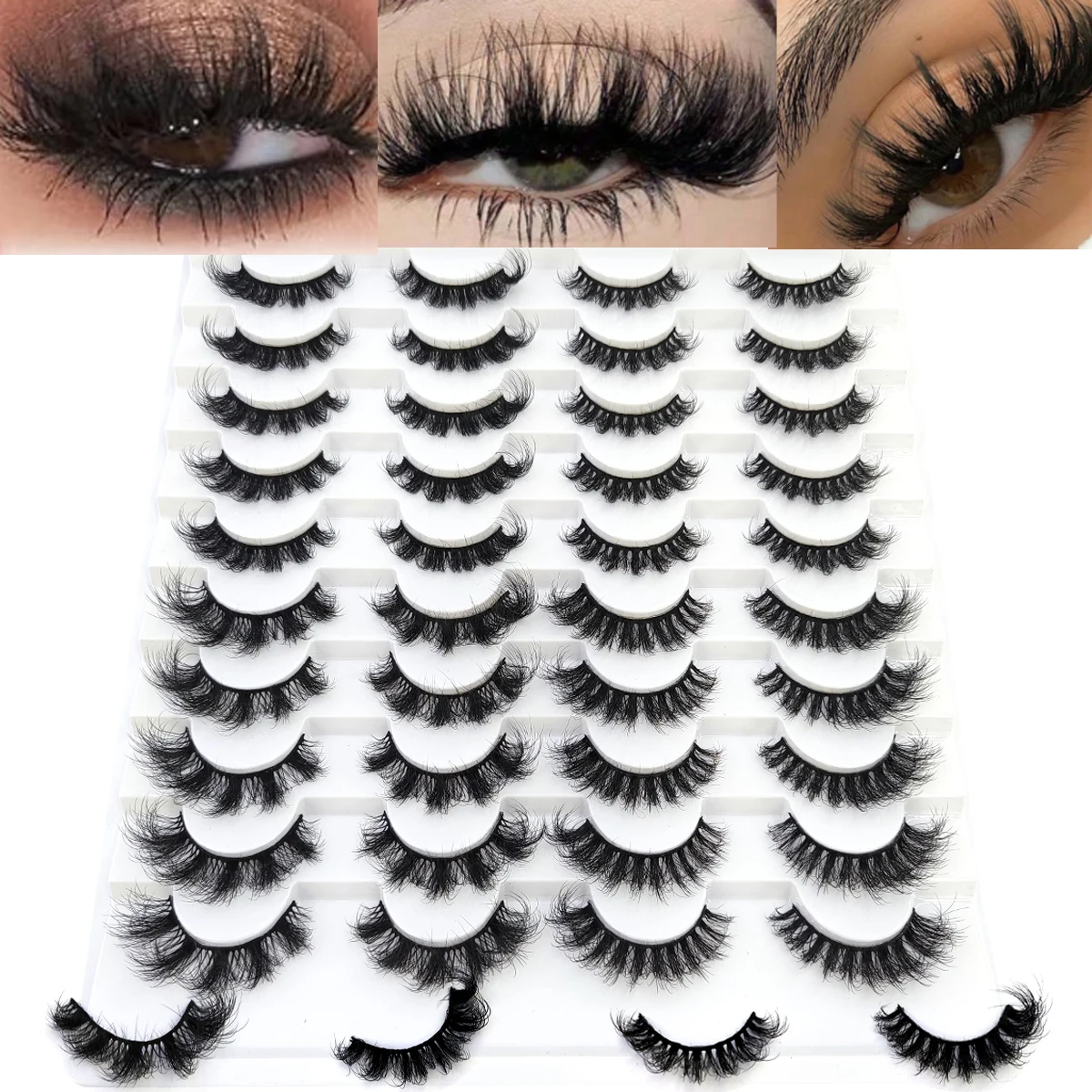 HBZGTLAD New Hybrid 20 pairs 5D Fluffy Eyelash D Curl Eyelash Thick Cat Eyelash Soft Wispy 5D Curl False Eyelash Extended Makeup