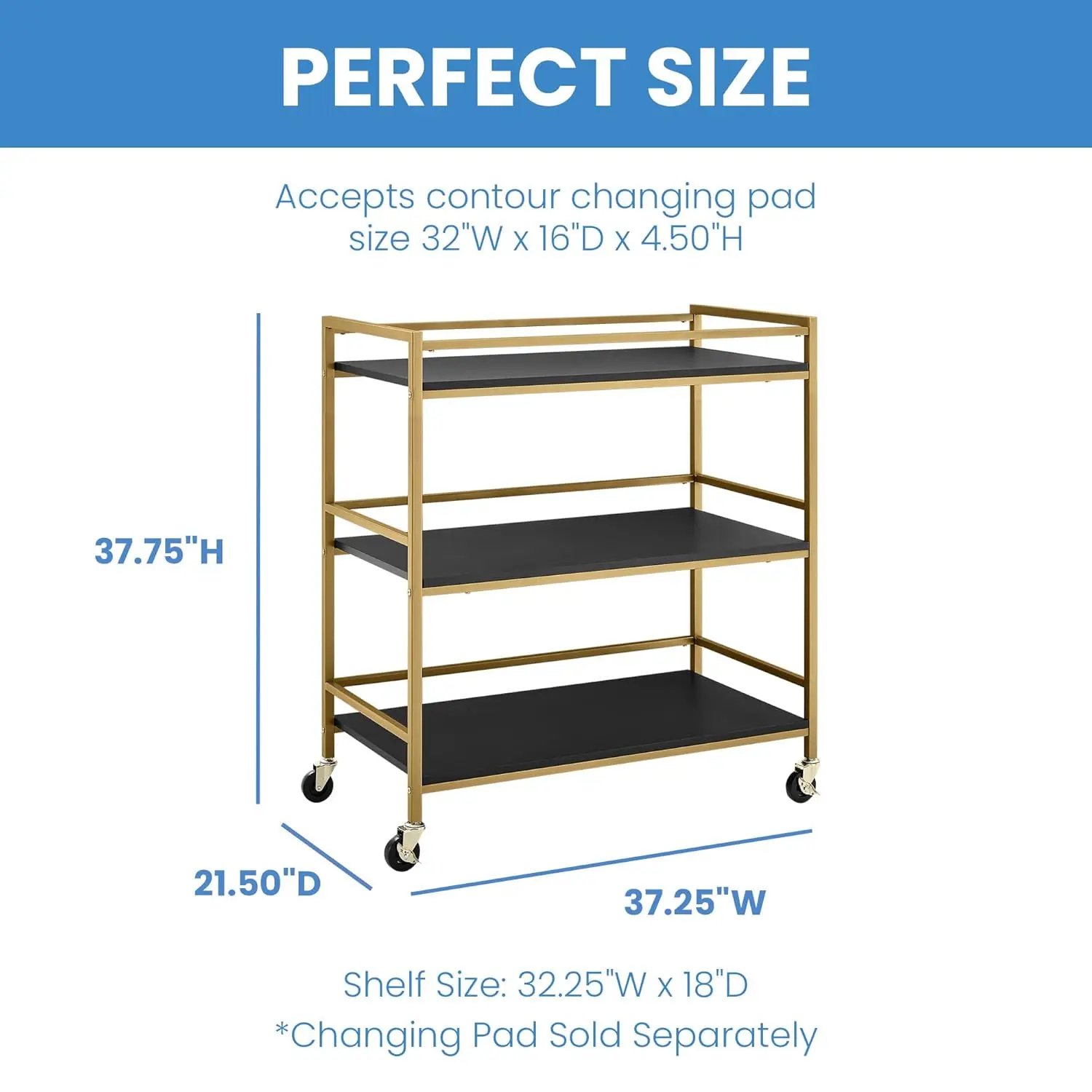 Jade Changing Table/Cart, Ebony Melamine/Bronze