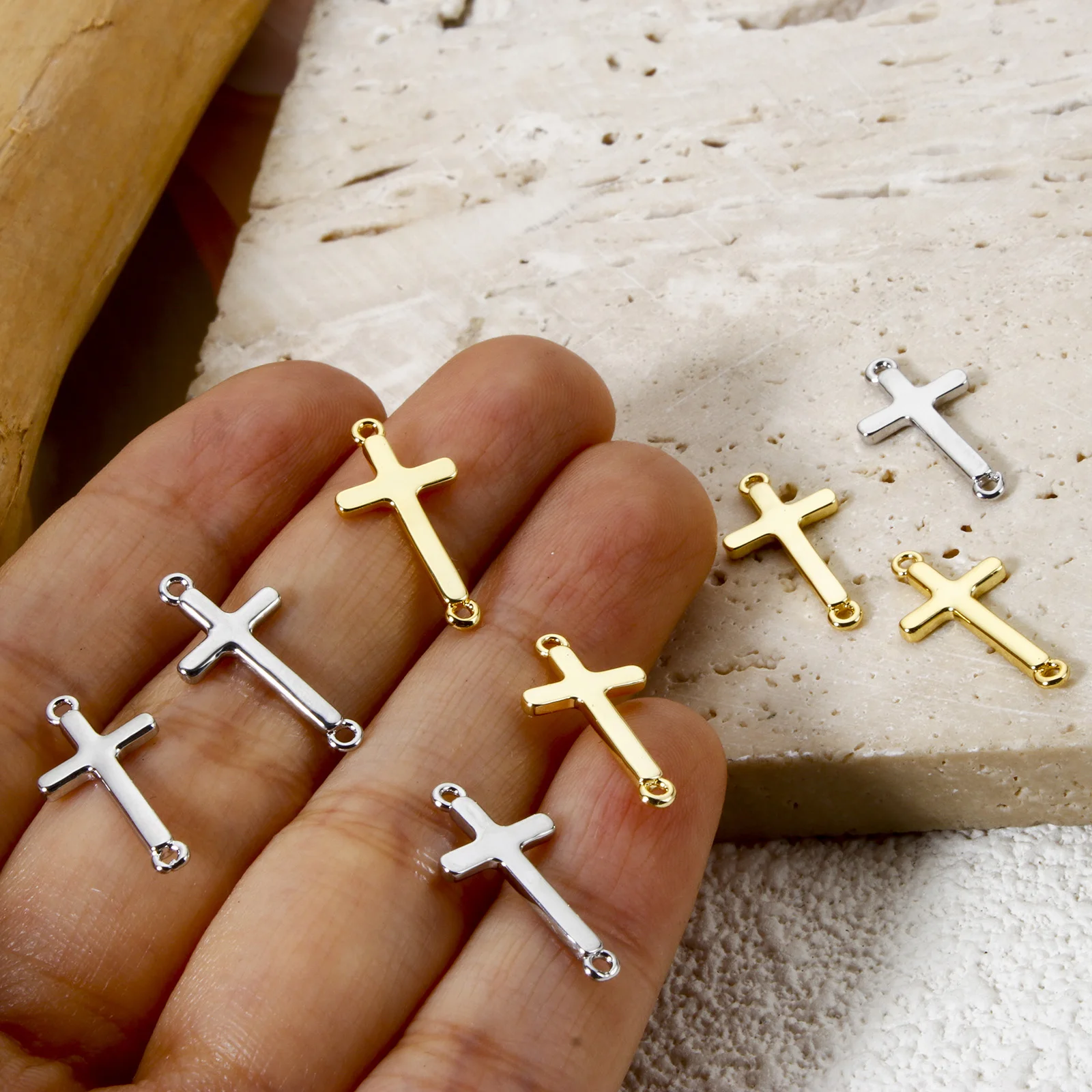 

2PCs Brass Religious Cross Connectors For Bracelet Making Charms Pendants Multicolor Cross Handmade DIY Findings 19mm x 9mm
