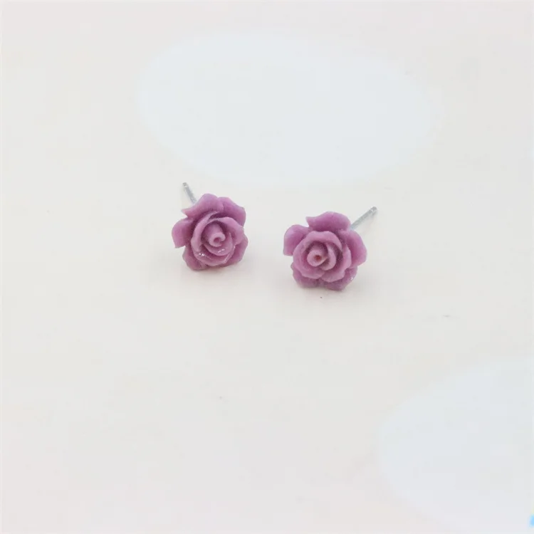 ZFSILVER 100% S925 Sterling Silver Fashion Trendy Sweet Lovely Simple More Color Resin Camellia Flower Earrings  For Women Gifts