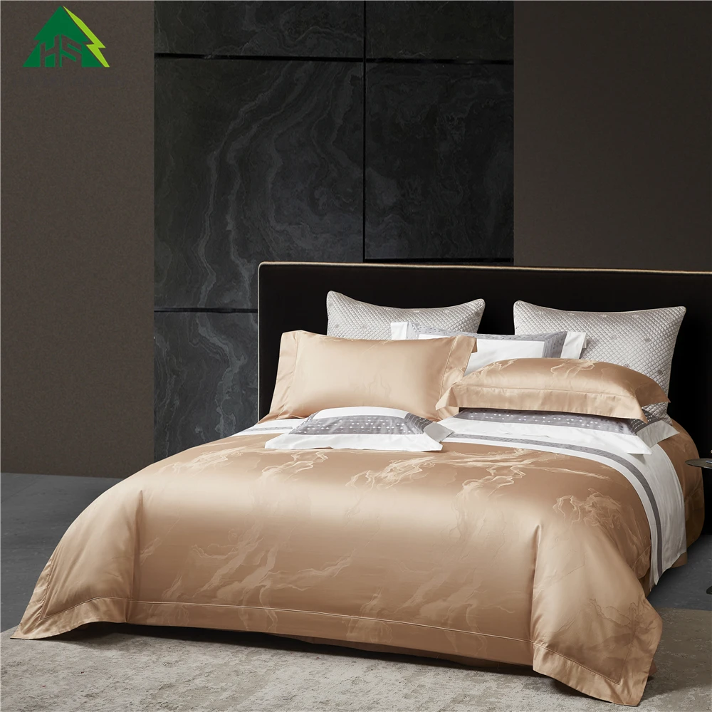 Champagne Gold Bedding Sets Jade Belt Danube River Design Yarn Dyed Jacquard 800TC Pure Cotton Duvet Cover Pillowcase Sheets