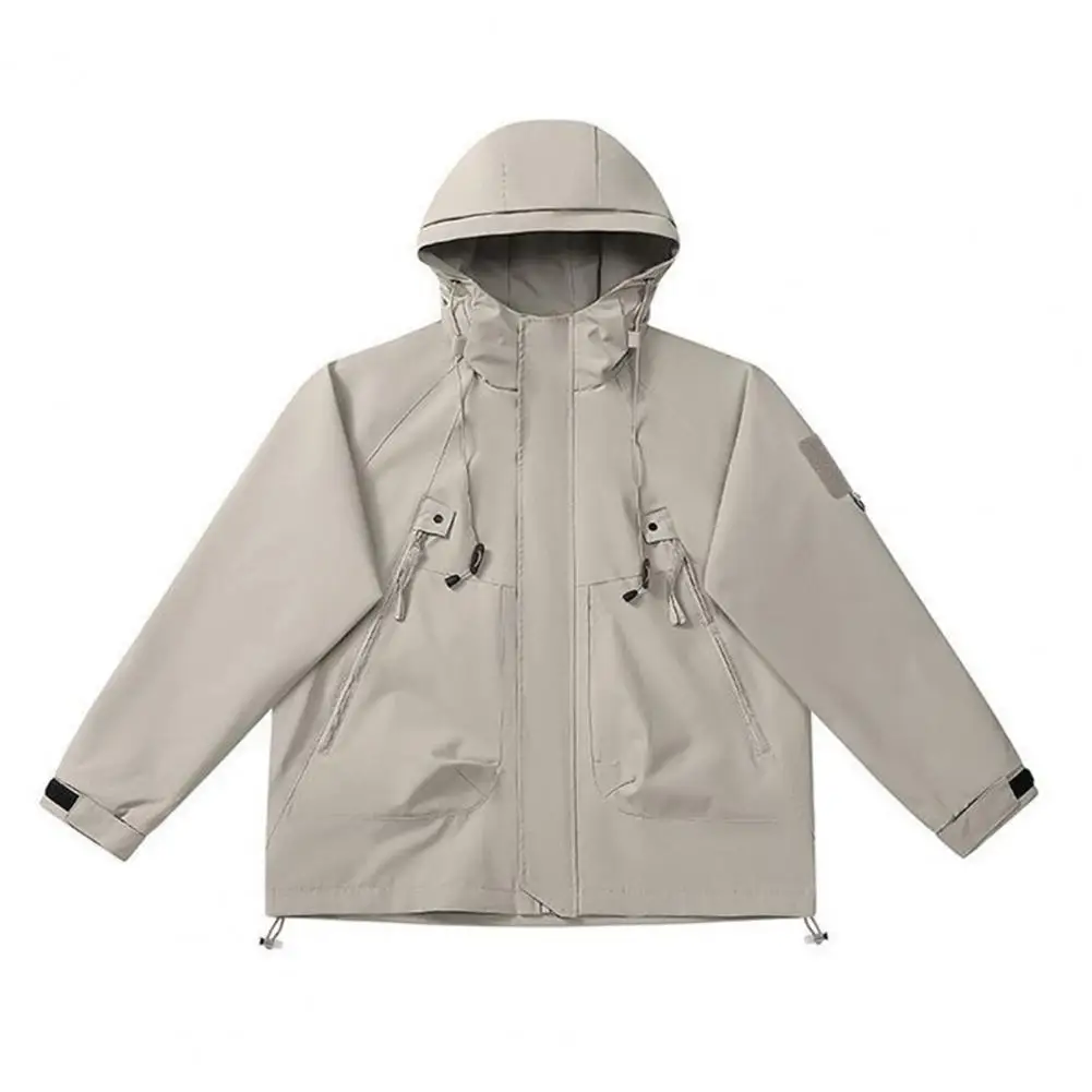 Men Hooded Jacket Zipper Coat Cargo Waterproof Black Camping Loose Thin Softshell Hooded Hiking Jacket ﻿