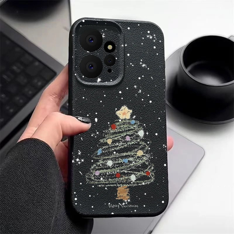 Decorate Tree Christmas Case For Xiaomi 13T Pro Funda Redmi Note 13 12 14 11 Pro 5G Luxury Leather Texture Soft Silicone Cover