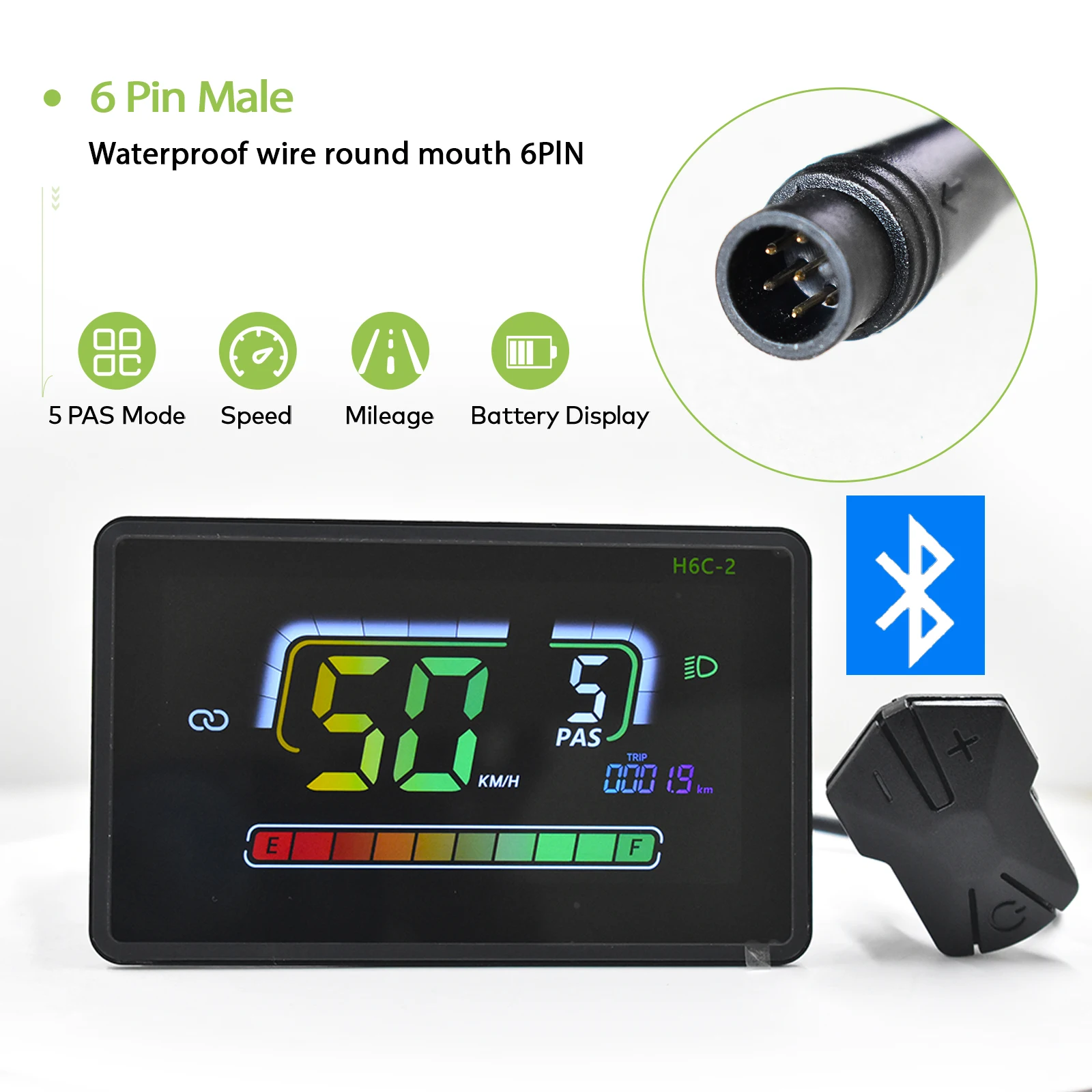 H6C-2Bluetooth LCD Fietscomputer Ebike Display Fatbike Kilometerteller Waterdichte Mountainbike Waterdichte Bedrade Fietsaccessoires