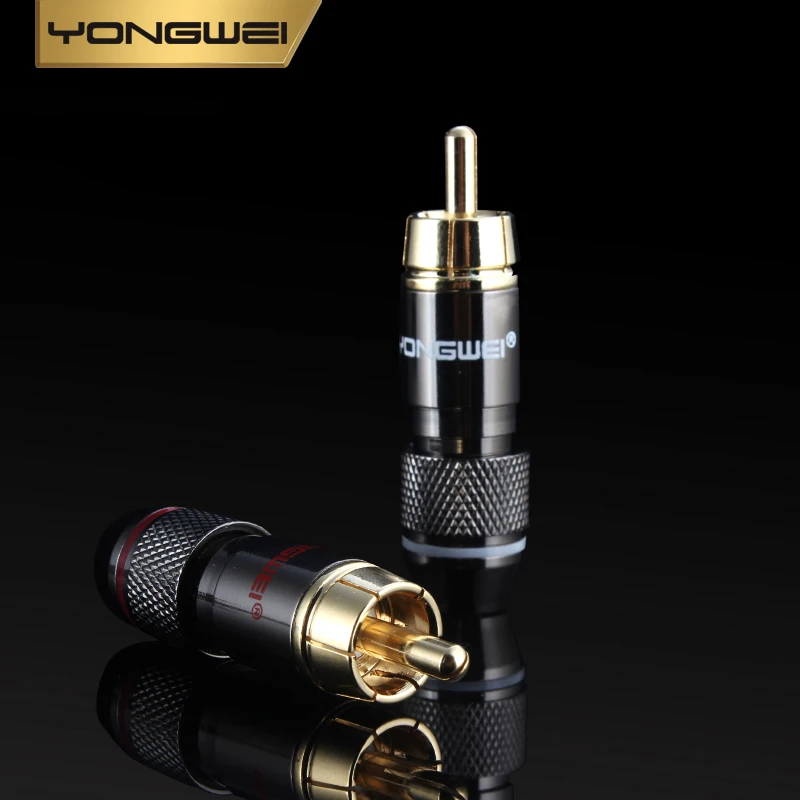 YONGWEI Pure copper gilding RCA Lotus head AV audio metal male plug video player, audio, mixer, power amplifier welding plug