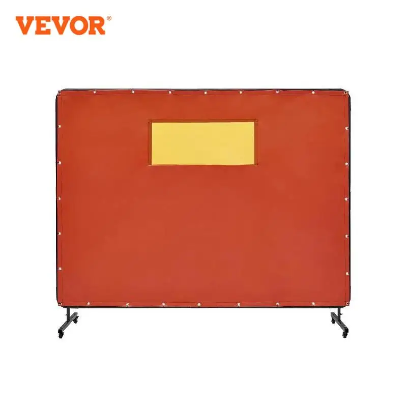 VEVOR Welding Screen with Frame 6' x 8' Flame-Resistant Vinyl Welding Protection Screen with 4 Wheels for Workshop/Industrial