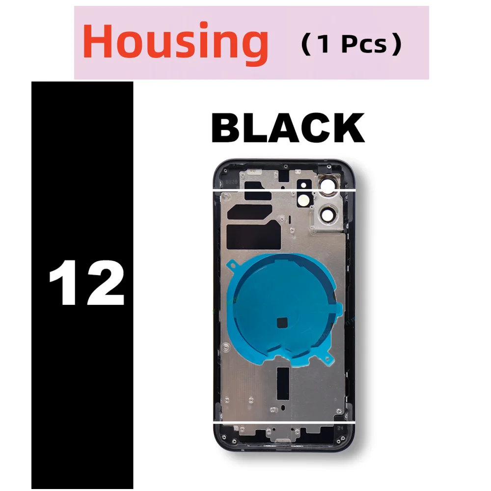 for iPhone 12 Back Housing Battery Door Glass Cover + Sim Card Tray + Side Buttons 12 Back Cover Frame Chassis Housing