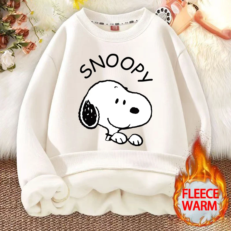 Snoopys Felpa con cappuccio in pile Cartoon Boy Girl Girocollo Felpa casual Inverno Tenere al caldo Top Abbigliamento per bambini Pullover Regali di Natale