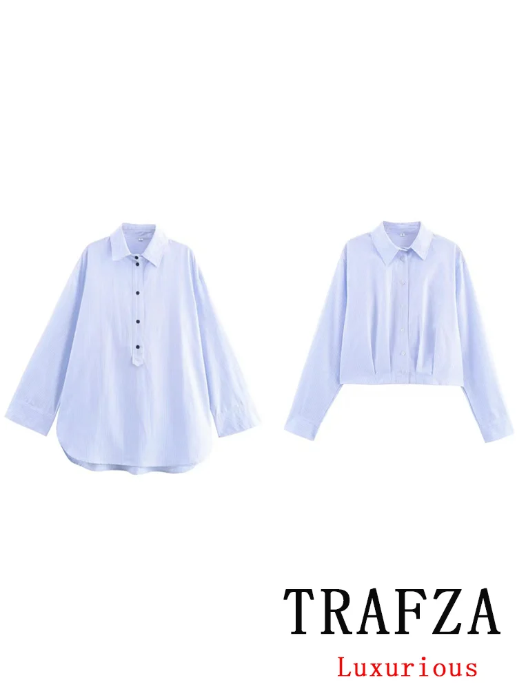

TRAFZA Casual Chic Women Blouse Striped Turn-down Collar Single Breasted Long Sleeve Loose Blouse Fashion 2025 Autumn Shirts