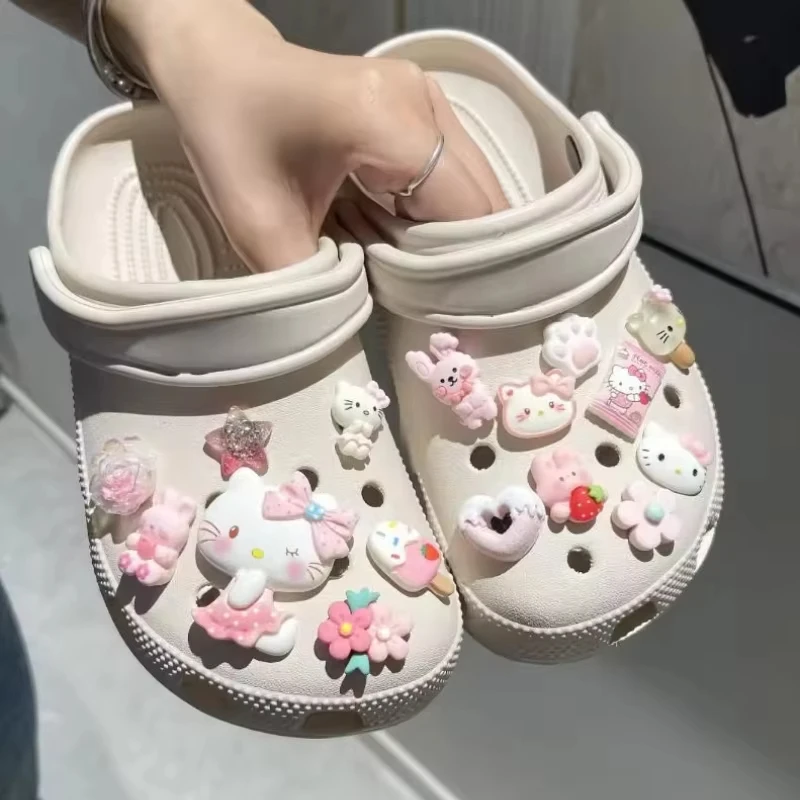 Mesuca Pink Series Hello Kitty Shoe Charms Set Kawaii Resin Decoration Accessories Removable Shoes Accessories Xmas Party Gifts