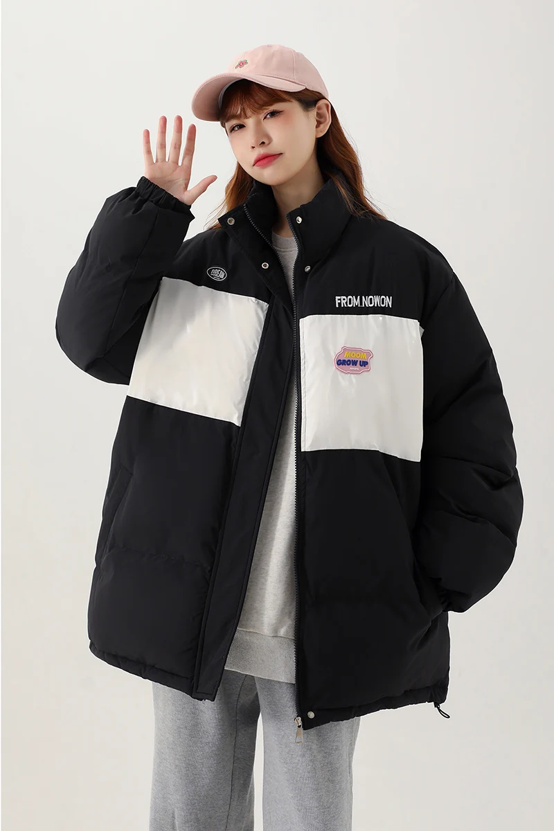 

New Winter Stand Up Collar Oversize Cotton Coat Women's Hong Kong Patch Style Jacket Student Loose Thickened Cotton Coat