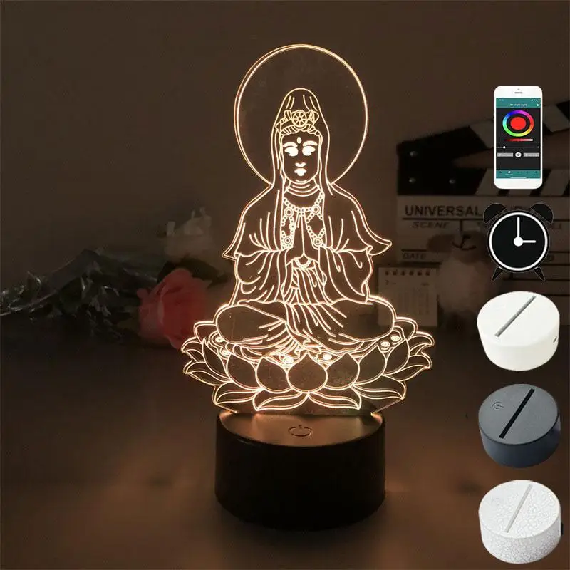 3D Night Light Buddhist Avalokitesvara Nightlight with Touch Sensor 7/16 Colors Remote Table Lamp Home Desk Lamp Festival Gift