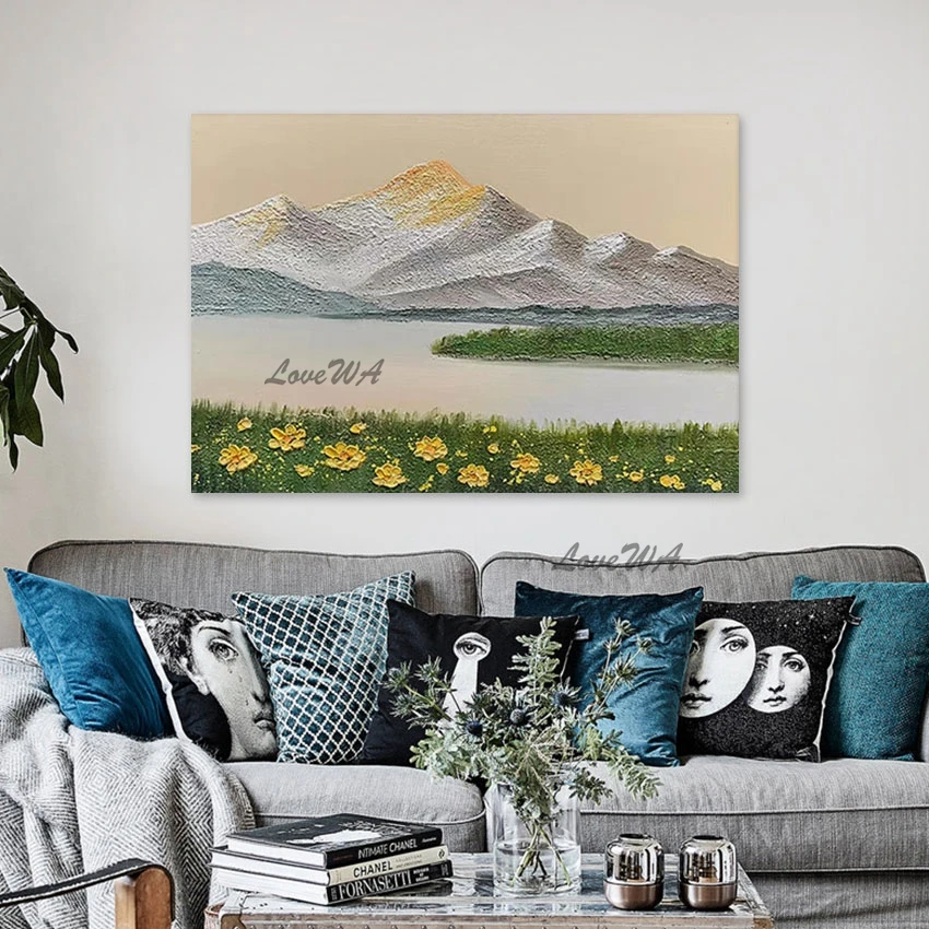 

Современная красивая горная художественная настенная картина с ручным рисунком, безрамная, абстрактные цветы, пейзажные картины, холст, подарки