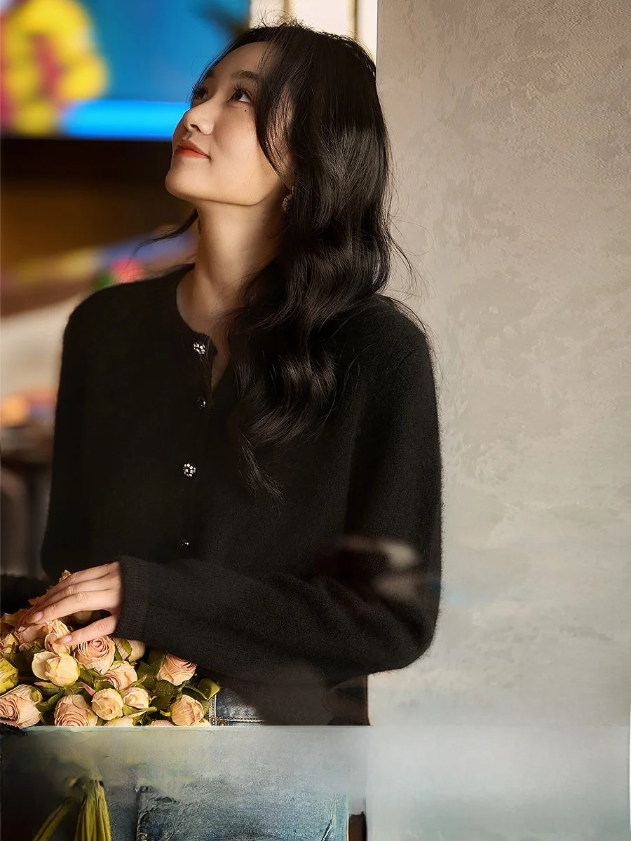 

Мягкий вязаный кардиган из тибетской шерсти яка с круглым вырезом, повседневный, удобный, с длинными рукавами, теплый, женский, модный, для поездок на работу