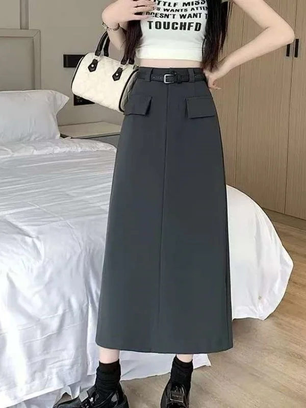 

High Waist A-Line Midi Skirt Suit Slimming Design Spring Summer Women's Elegant Style Korean Version Casual Polyester Fiber