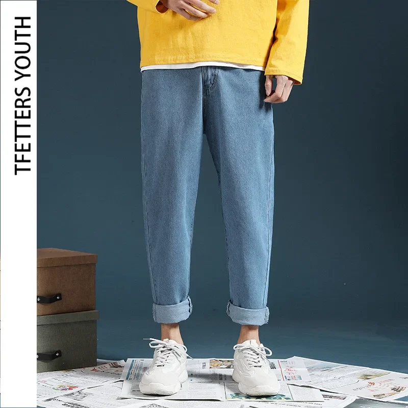 TFETTERS Spring Summer 2024 New Jeans Pants Korean Fashion Washing Mid Loose Straight Solid Color Casual Youth Pants Men Jeans