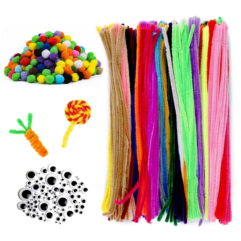 KRABALL Chenille Stem Twisted Rod Set With Adhesive Eyes Fluffy Ball Toy Creation DIY Craft Material Christmas Party Supplies