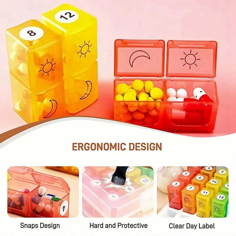 

Monthly Pill Cases Travel Dispenser Storage Container Colorful Pill Dispenser Packing Container 32 Slot Pill Box Clear-ABRM