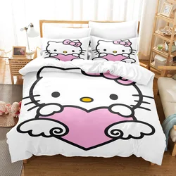 Cartoon Cute Hello Kitty Love Bedding Set Pillowcase Anime Bedclothes 3D Printed Quilt Cover Duvet Cover Baby Kids Child