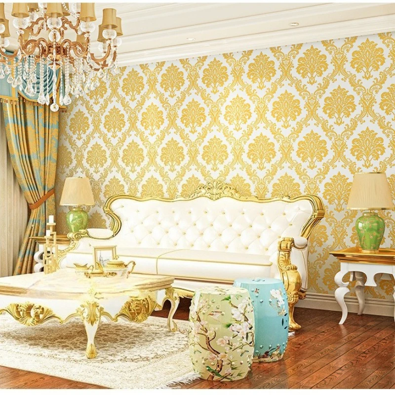 3D Embossed Wallpaper  Non-woven Fabric Thickened Wallpaper European Style Living Room Dining Room Hotel Feature Wall Decor