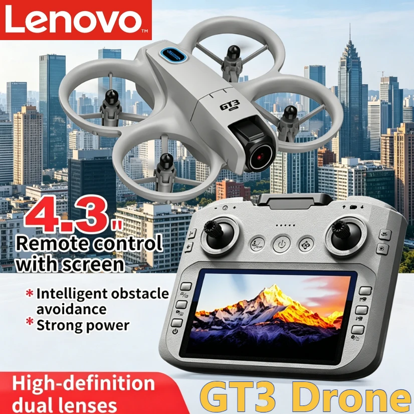 

Дрон Lenovo GT3 с оптическим позиционированием и обходом препятствий, 4,3-дюймовый экран, двойная камера, светодиодная подсветка, радиоуправляемый квадрокоптер, детская игрушка, подарок, новинка 2026 года