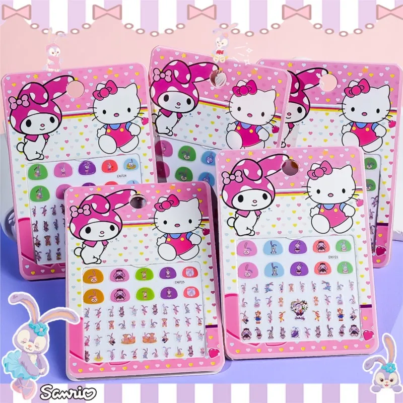 5 pçs olá kitty 3d adesivos para crianças prego kawaii kulomi stellalou cinnamoroll menina arte do prego decalques festa de aniversário manicure presente