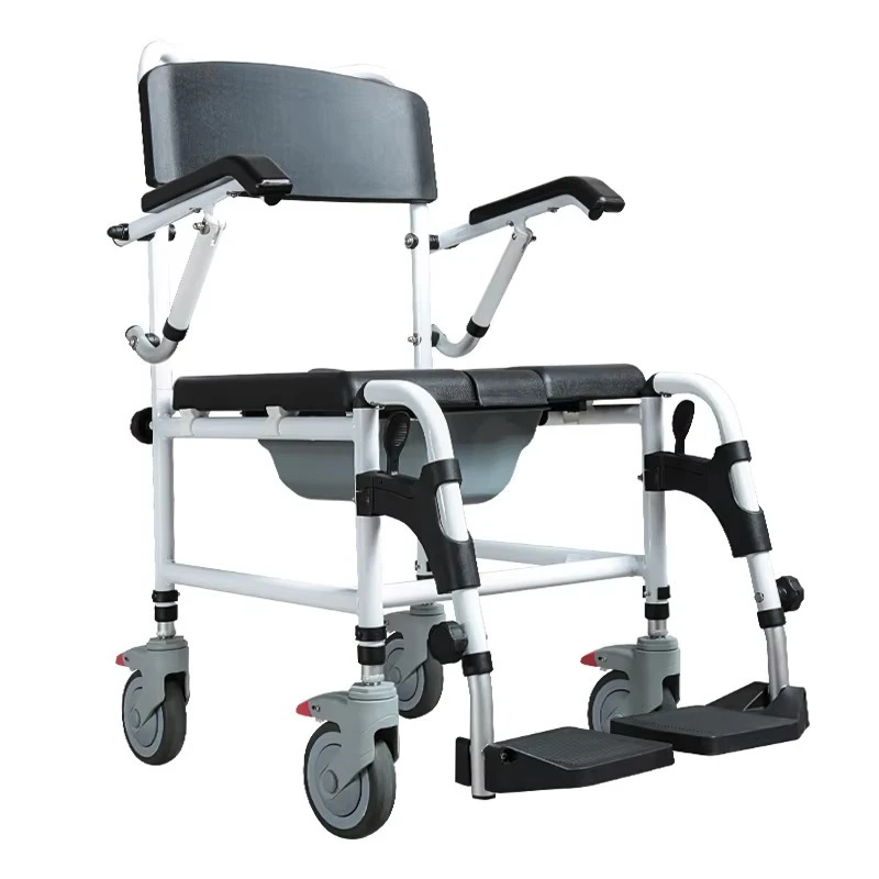 Commode Shower Wheelchair Aluminum Alloy Lightweight Foldable Adjustable Comfortable 136KG Capacity Bathroom Safety