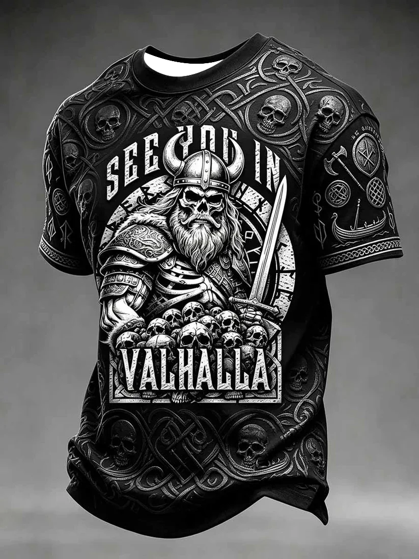 2027 Summer New Style Outdoor Men's Retro Danish Viking Style 3D Printed Breathable Quick-Drying T-Shirt Family Size Shirt Kids
