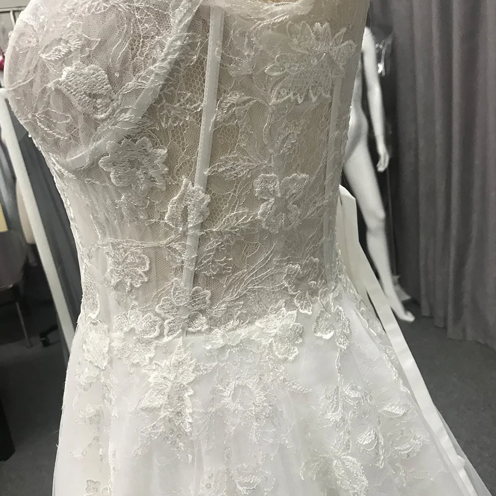 Personalizado uma linha vestido de casamento clássico renda appliqued simples elegante vestido de noiva hx11