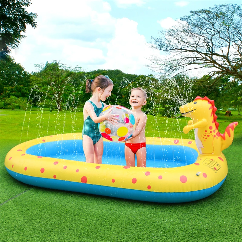 子供用インフレータブルスプリンクラープール-可愛い恐竜キッズプール-3in1-裏庭スプラッシュパッド-水遊び屋外水遊びおもちゃ-幼児向け