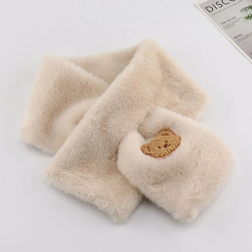 Women Winter Warm Thicken Cross Collar Scarf Cute Bear Solid Color Faux Rabbit Fur Plush Elegant Shawl Scarfs