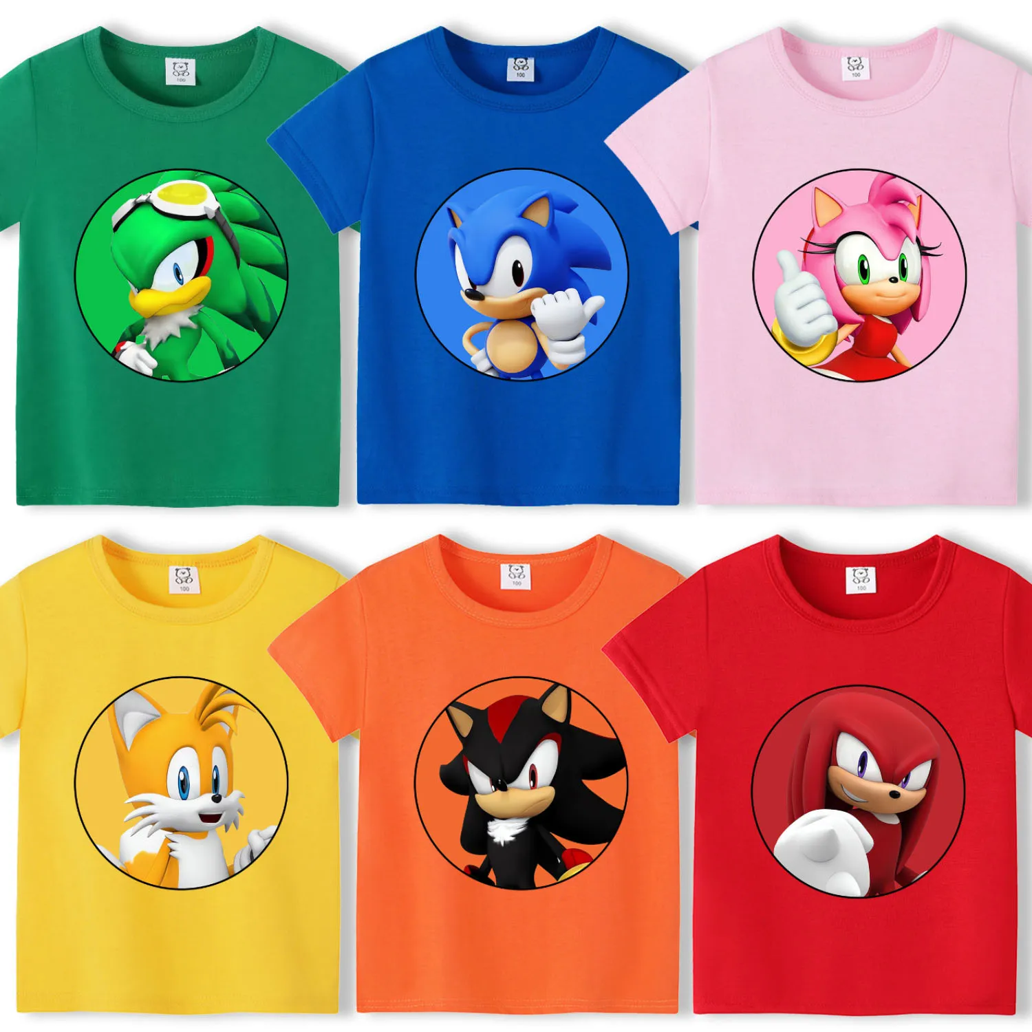 Sonic T-shirt for Children New Round Collar Clothing Colored Short Sleeve Cute Cartoon Clothes Fashion Sunmer Tee Top Kids Gift