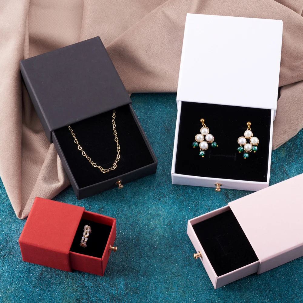 10/15 Sets Square/Rectangle Paper Drawer DIY Jewelry Box with Brass Rivet for Rings Bracelet Necklace Gift Packaging Container