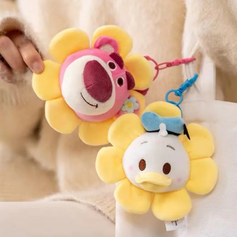 Kawaii Disney Lotso Pooh Bear Donald Duck Plush 11cm Keychain Pendant Cartoon Plush Flower Doll Decoration Pendant Birthday Gift