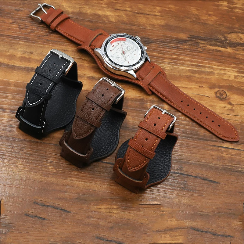 18mm 19mm 20mm 22mm 24mm Genuine Leather Watch Strap Bund Watchband With Mat Black Brown Coffee Leather Bracelet Wristwatch Band