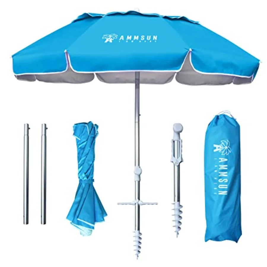 

6ft Folded Portable Travel Beach Umbrella with Sand Anchor Tilt Air vent UPF 50+UV Protection Fit In Suitcase Compact Foldable