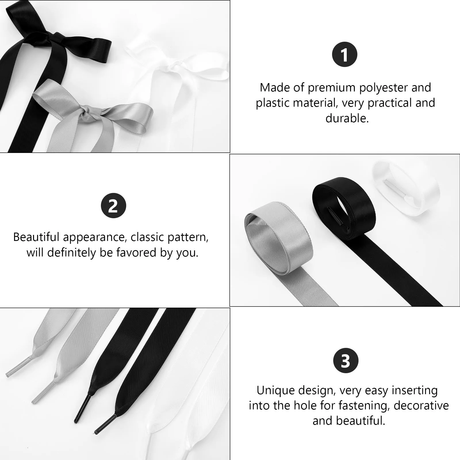 

3Pcs Satin Decorative Shoelaces Female Fashionable Shoe Laces for Casual Athletic Sneakers Creative Shoe Accessories