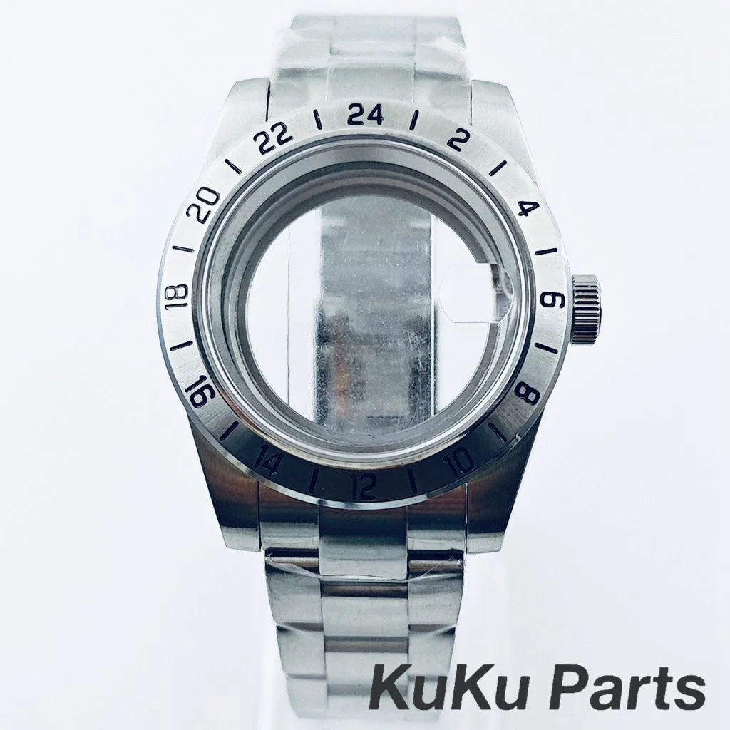 nh35-39-ミリメートルオイスターブレスレット-gmt-スチールベゼルサファイアクリスタル防水時計ケース-nh34-nh35-nh36-nh38-nh70-eta2824-ムーブメント用