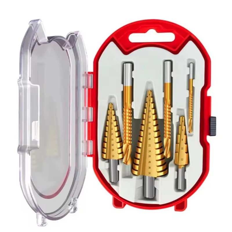 

6pcs Titanium Step Drill Bit Set 4-12mm 4-20mm 4-32mm 3-8mm Hole Opener For Metal Woodworking