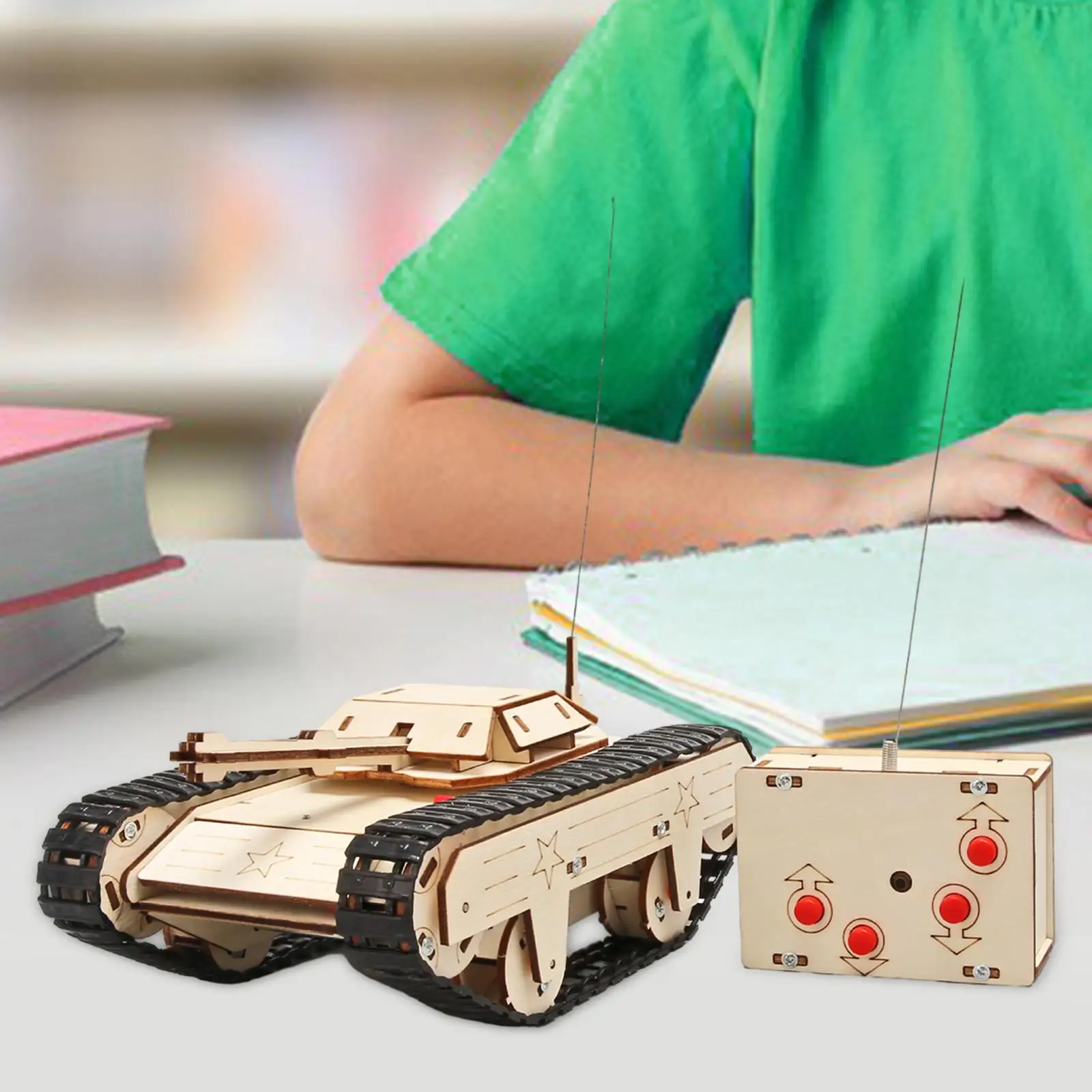 Remote Control Tracked Tank Model Electric Motor Building Project for Kids Learning Toys 3D Wooden Puzzle Kits for Boy Girls