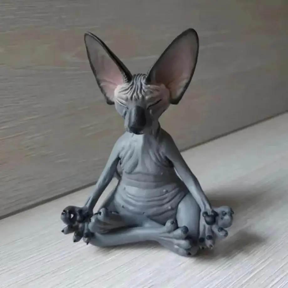 1pcs Creative Resin Sphynx Hairless Cat Figurine Meditation Yoga Pose Sculpture Indoor Desk Outdoor Lawn Garden Decor Ornament