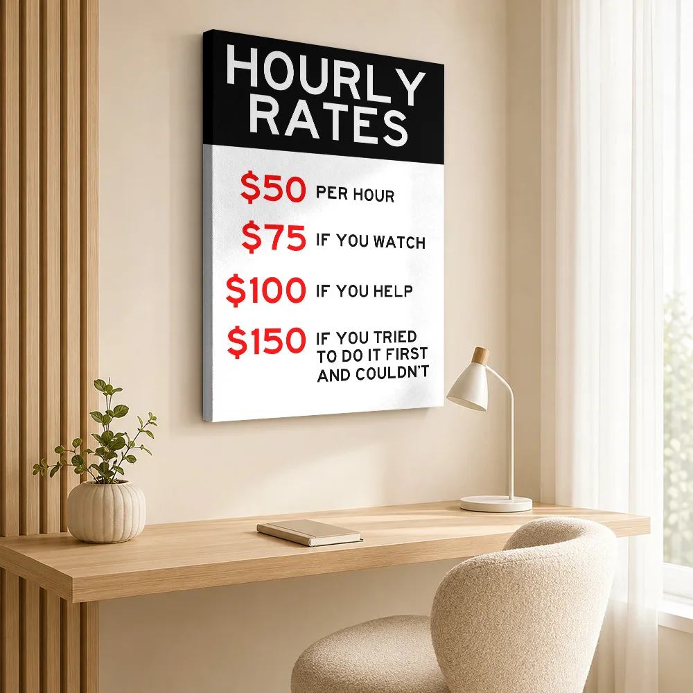 HOURLY RATES Funny USA Canvas Print Poster Personalized Funny Typography Wall Paintings Decoration for Bar Gift for Collectors