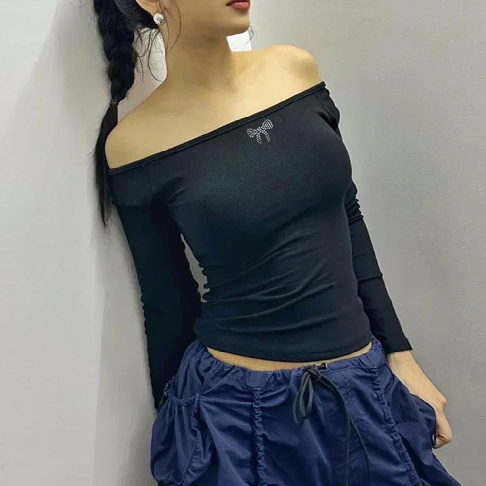 

Hot Girl Fashion Womens Off-shoulder Top All Seasons Wear New Arrival Polyester Fabric Hot Girl Long Sleeve T-shirt