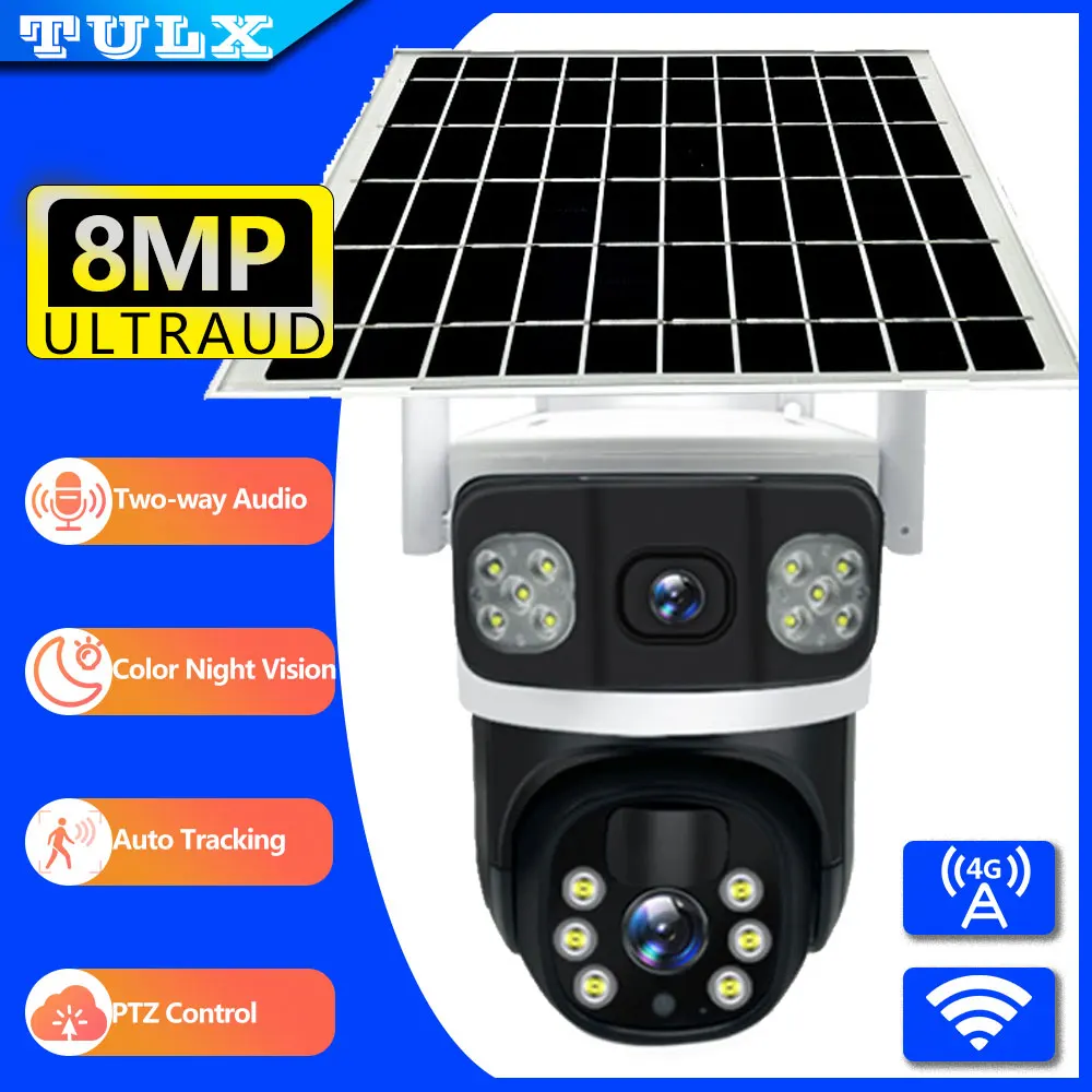 

LZJV WiFi/4G 4K 8MP Dual Lens Solar Camera Outdoor Security Surveillance Cameras With Solar Panel Human Detection PTZ CCTV Cam