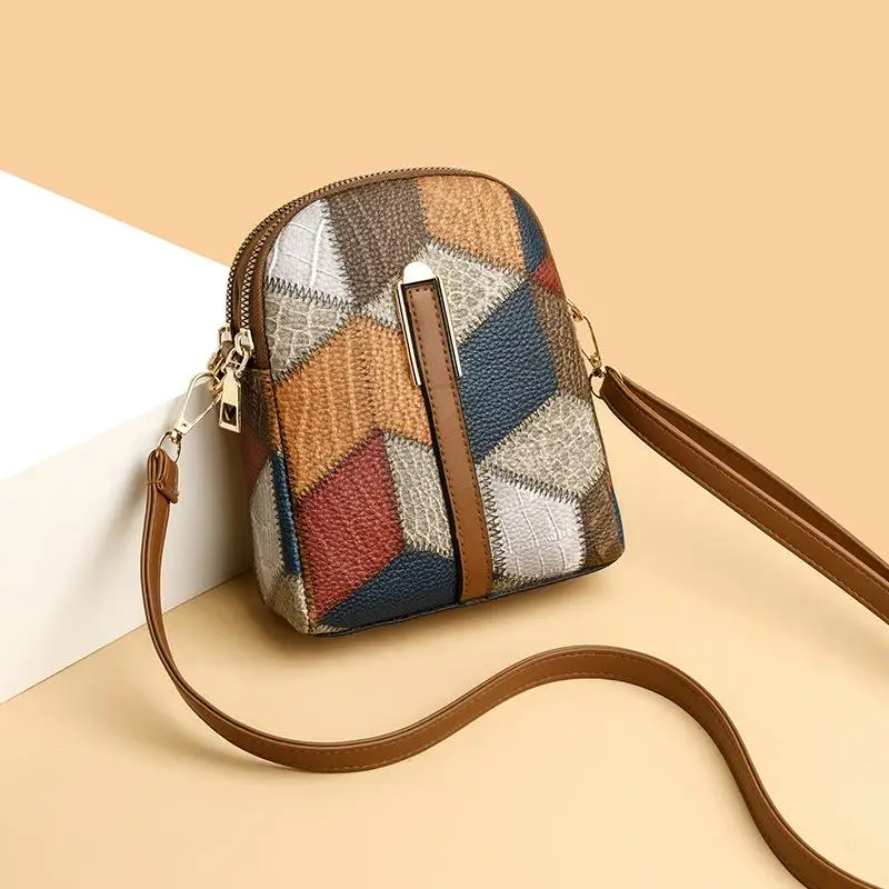 Vintage Fashion Women Shoulder Crossbody Bag Luxury Pu Leather Ladies Phone Bag Purses Patchwork Designer Shell Totes Handbag