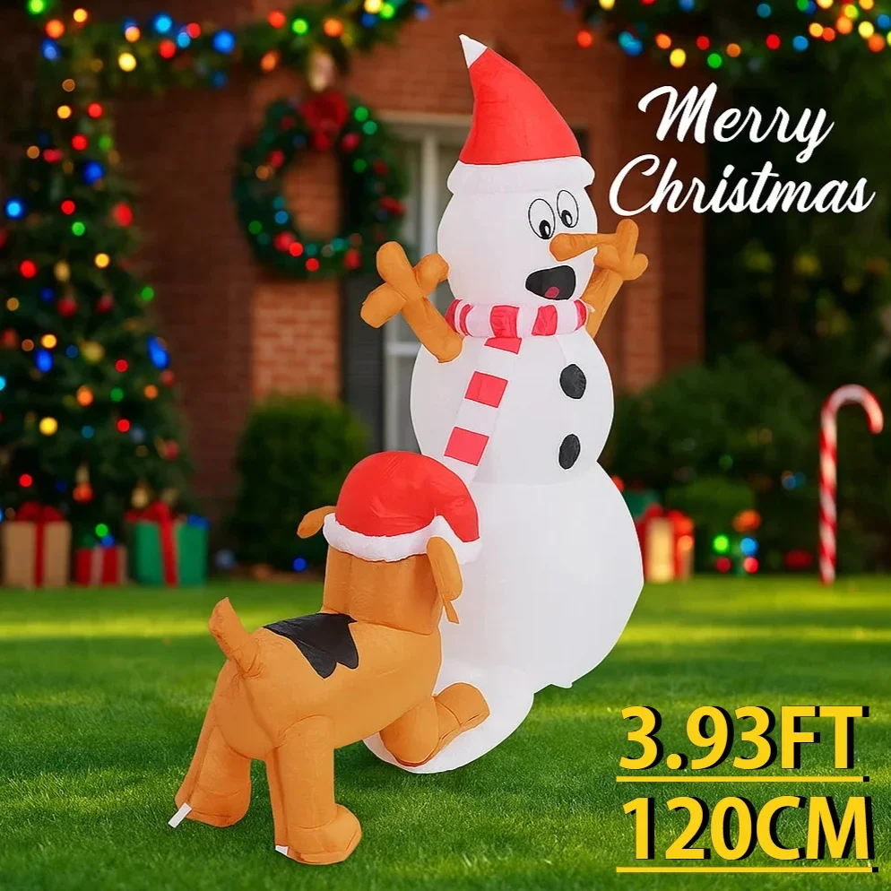 3.93FT LED Lit Inflatable Christmas Holiday Toy Yard Decorations Snowman Dog Xmas Party Ornaments Gifts Supplies Home Decor