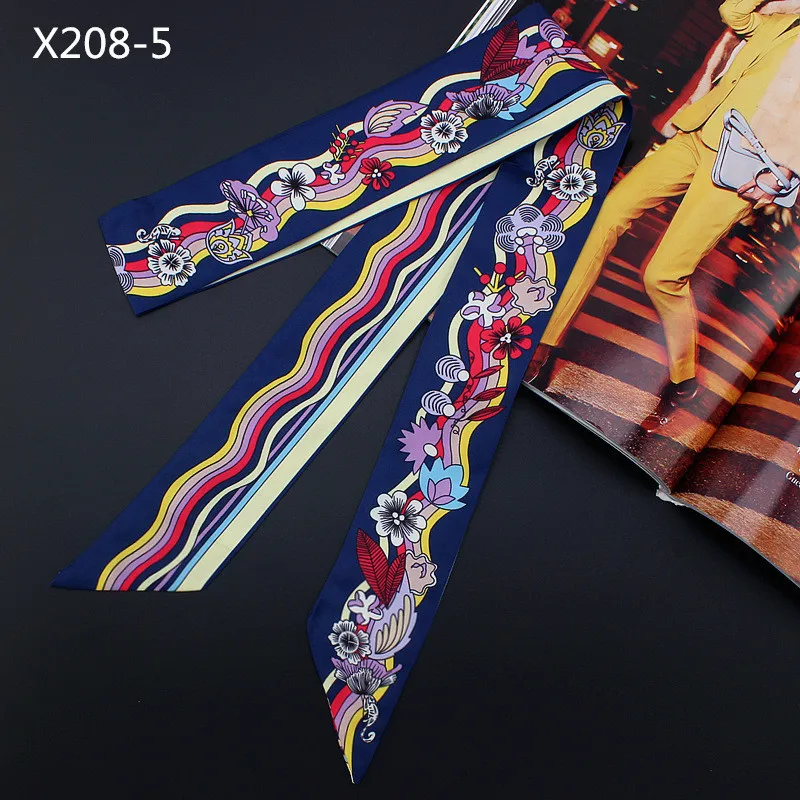 New Scarf 120cm Wave Pattern Print Women Small Silk Scarf Luxury Brand Bag Ribbons Fashion Head Scarf Hot Sale Long Scarves